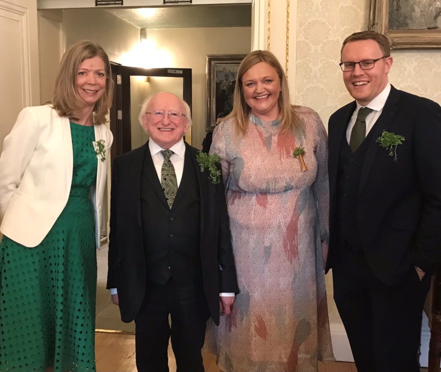 Pictured (L to R): Áine Lynch, President Michael D Higgins, Essene Cassidy, Ray Healy